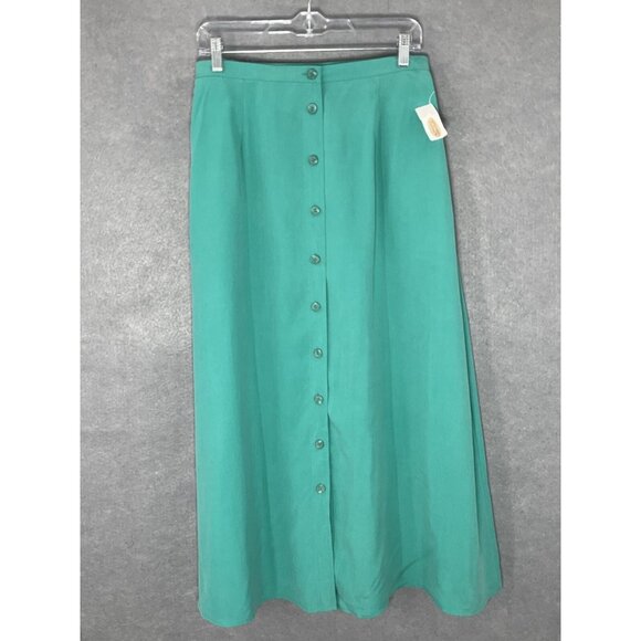 Talbots Silk Maxi Skirt Women 12 Green Button Up Lined VTG Cottagecore Boho Y2K